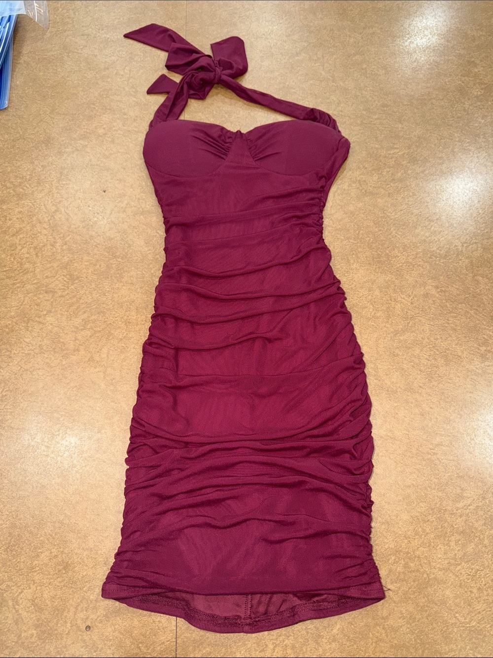 Windsor Ruched Halter Bodycon Stretch Lined Dress in Wine Size Small